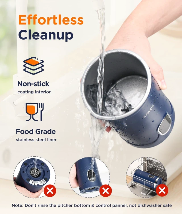 Alt view image 7 of 7 - Spacekey 4-in-1 Electric Milk Frother, Mute Mode, 10.1oz Milk Steamer | Dense Foam, Airy Foam, Cold Foam & Warm Milk, 5oz Frothing, 10.1oz Heating, Auto Shut-Off, Overheat Protection, Non-Stick