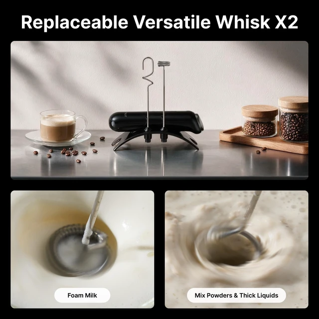 Alt view image 6 of 7 - Typhur InstaWhisk Electric Milk Frother with Storage Case & Stand - 1500mAh Type-C Rechargeable Handheld Coffee Foamer Wand, Stepless Speed, Dual Whisks for Latte, Matcha, Protein, Army Green