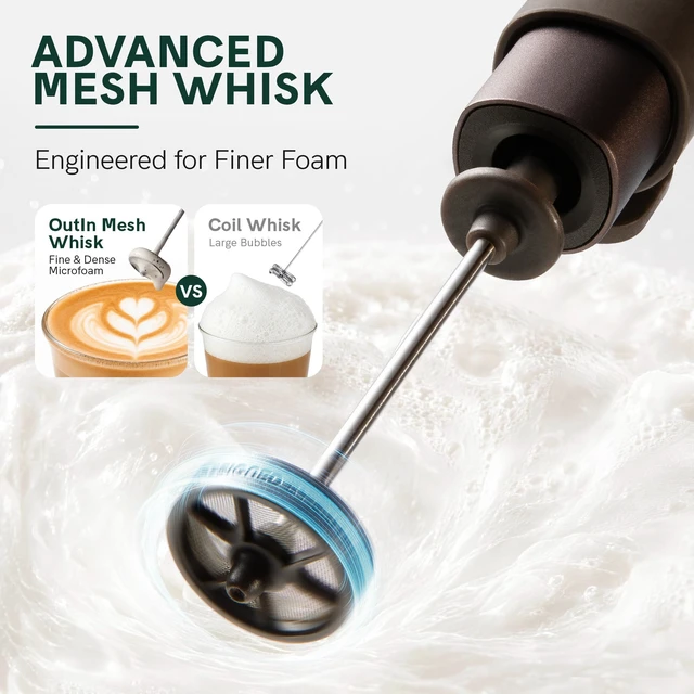 Alt view image 3 of 7 - OutIn LattoGo Milk Frother HandheldRechargeable & Professional Grade | Electric Frother for Milk, Mini Mixer & Coffee Blender for Barista-Quality Latte Anywhere with Travel Case (Tundra Brown)