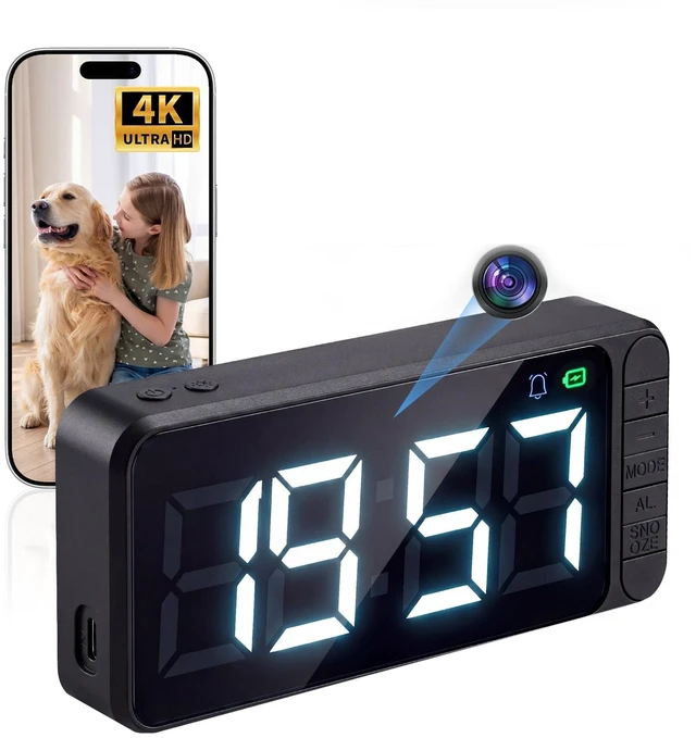 Main image of Wireless Camera Clock 4K Indoor Camera with 5000mAh Battery, Small Nanny Cam with Motion Detection, Night Vision, Remote Viewing,Magnetic Wall Mount or Free Standing