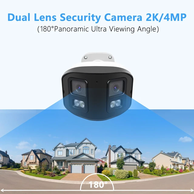 Alt view image 3 of 7 - Tennoz 4MP 180 Degree Dual Lens PoE IP Security Camera with Two Way Talk | AI Human Vehicle Detection, SD Card Slot(256GB), Full Color Night Vision, Must Work with NVRs or PoE Switch