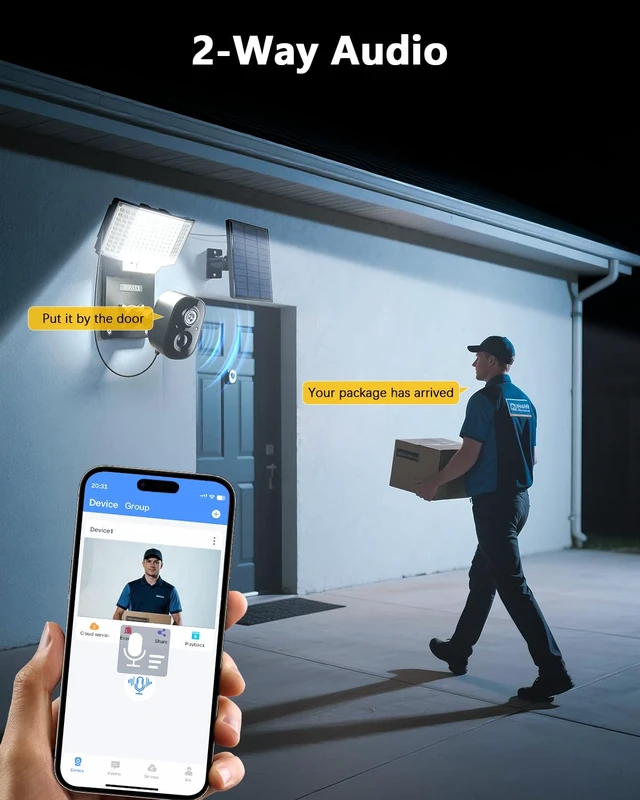 Alt view image 5 of 7 - OOSSXX Solar Floodlight Security Camera Outdoor Wireless, 4MP HD 3-in-1 | Solar Powered, Wire-Free, 5GHz/2.4GHz WiFi, AI Human Detection, Smart 3-Mode Lighting, Siren Alarm, 2-Way Audio