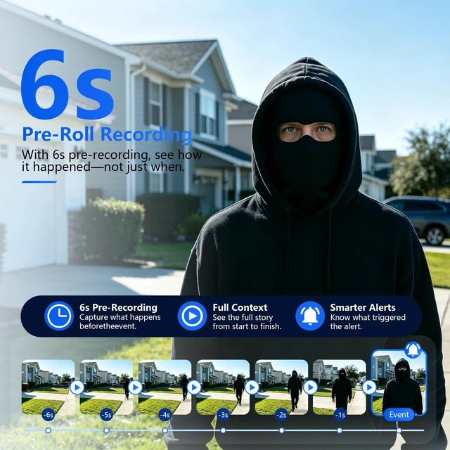 Alt view image 5 of 7 - 2.5K Wireless Window Cameras for Home Security | 6s Pre-Roll, 2.4/5G Wifi, Battery Powered, Color Night Vision, Indoor Cameras for Home Security