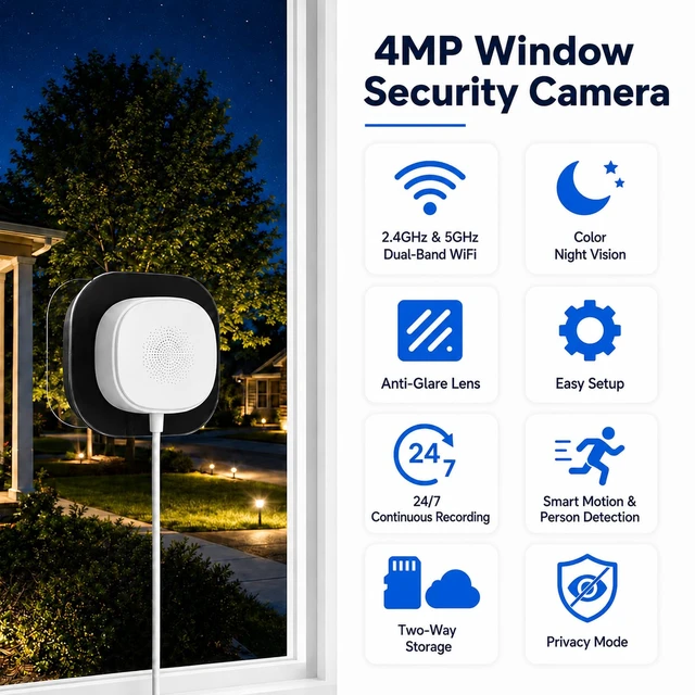 Alt view image 2 of 7 - ELECCTV 2pcs 2.5K Window Security Cameras, 2.4G/5GHz WiFi Indoor Cameras | Cameras for Home Security, Anti-Glare, Color Night Vision, AI Motion Detection,24/7 Recording, SD/Cloud, Alexa, Easy Install