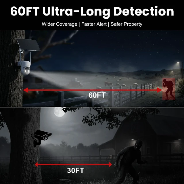 Alt view image 7 of 7 - 2 Pack No WiFi Security Camera Solar Powered Solar Powered, 2K HD Live View | 4G LTE Cellular Security Cameras Wireless Outdoor, 360° Outdoor Camera Wireless, Color Night Vision, Alerts