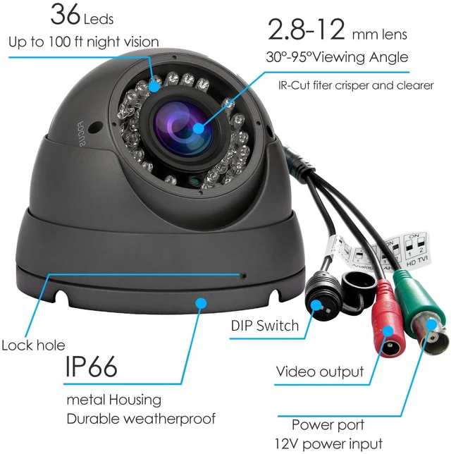 Alt view image 6 of 7 - 2MP Analog CCTV Camera 4-in-1 (TVI/AHD/CVI/960H/CVBS) Security Camera Grey | 2.8-12mm Varifocal Lens Analog Video Surveillance, Wide Angle Viewing Day & Night Indoor Outdoor Waterproof