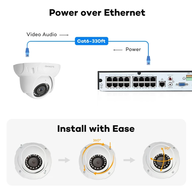 Alt view image 3 of 6 - ONWOTE 5MP 122° PoE IP Security Camera, Capture Video Audio, Dome White | IR Night, 5 Megapixels, Commercial Wired CCTV Camera, Home/Business, Indoor/Outdoor, AI Detection, Only Work with ONWOTE NVRs