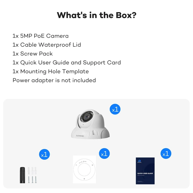 Alt view image 6 of 6 - ONWOTE 5MP 122° PoE IP Security Camera, Capture Video Audio, Dome White | IR Night, 5 Megapixels, Commercial Wired CCTV Camera, Home/Business, Indoor/Outdoor, AI Detection, Only Work with ONWOTE NVRs
