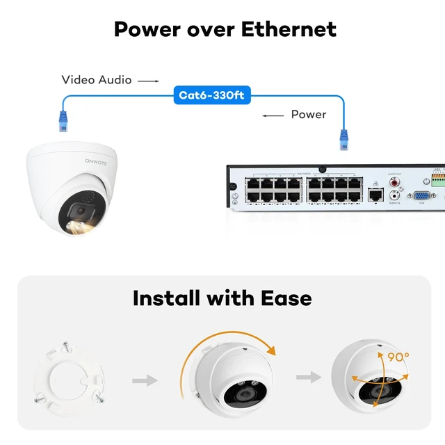Alt view image 5 of 7 - ONWOTE 4K 8MP 2 Way Talk 125° PoE IP CCTV Camera, Smart Color Night Vision | Capture Video & Audio, Commercial Wired Camera for Home Business, Indoor/Outdoor, AI Detection, Only Work with ONWOTE NVRs