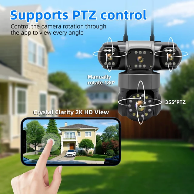 Alt view image 3 of 7 - GUDFIDELIO 4 Lens Outdoor WiFi Security Camera,Plug-in Power,No Monthly Fee | 360° Coverage of Your Yard, Garden and Garage, AI Human Detection & Auto-Tracking, Two-Way Audio, No Subscription Fee