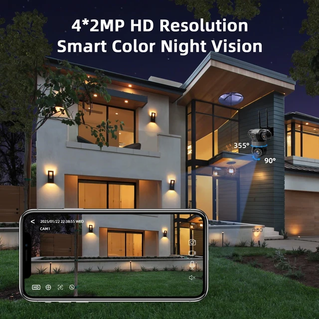 Alt view image 4 of 7 - GUDFIDELIO 4 Lens Outdoor WiFi Security Camera,Plug-in Power,No Monthly Fee | 360° Coverage of Your Yard, Garden and Garage, AI Human Detection & Auto-Tracking, Two-Way Audio, No Subscription Fee