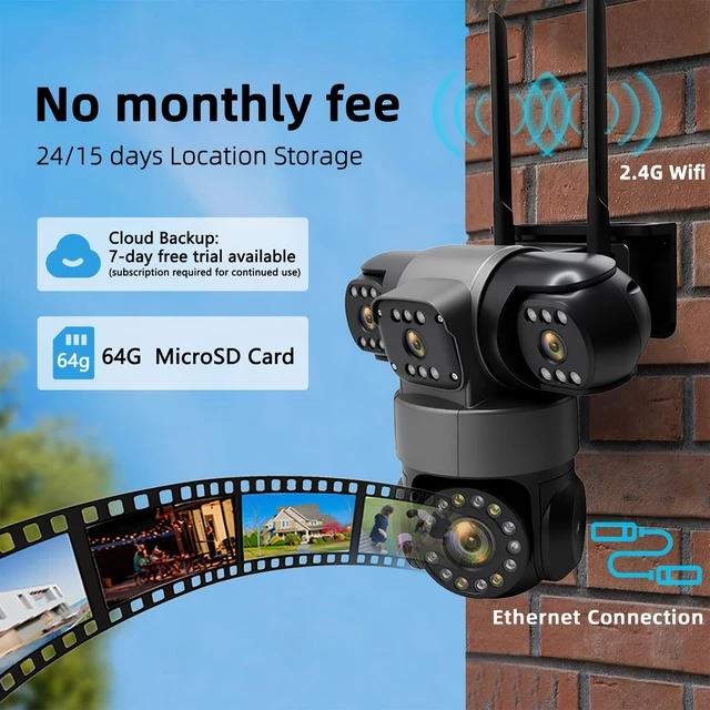 Alt view image 5 of 7 - GUDFIDELIO 4 Lens Outdoor WiFi Security Camera,Plug-in Power,No Monthly Fee | 360° Coverage of Your Yard, Garden and Garage, AI Human Detection & Auto-Tracking, Two-Way Audio, No Subscription Fee