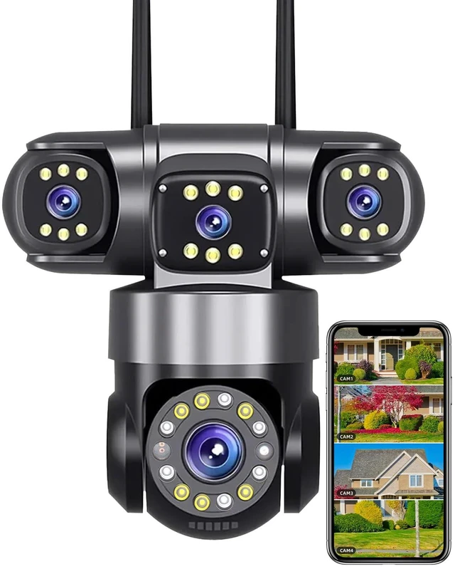 Main image of GUDFIDELIO 4 Lens Outdoor WiFi Security Camera,Plug-in Power,No Monthly Fee | 360° Coverage of Your Yard, Garden and Garage, AI Human Detection & Auto-Tracking, Two-Way Audio, No Subscription Fee