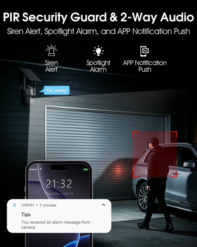 Alt view image 7 of 7 - Off-Grid 4G LTE Cellular Solar Security Camera No WiFi 360° Wireless | Built-in SIM 37 Days Trial Subscription Required Color Night Vision 2-Way Audio PIR Detection Outdoor PTZ -Farm Barn Cabin RV