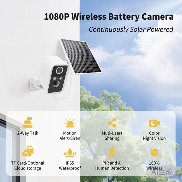 Alt view image 2 of 7 - WY-LINK Battery Security Cameras with Solar Panel for Home Security | Solar Camera Outdoor Wireless, Motion Detection, Night Vision, Alexa, 2.4G Wi-Fi Only, Only Event Recording(2-Pack)