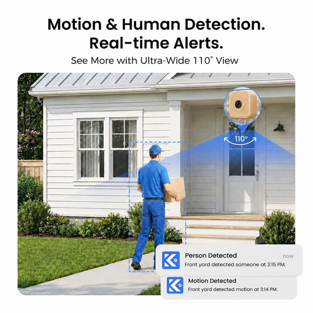 Alt view image 6 of 7 - Koohome 5MP 3K Window Security Camera for Home, No Subscription | Magnetic Mount, Full-Color Night Vision, 24/7 Recording, Free Cloud Storage, AI Person Detection, Dual-Band WiFi, Maple Wood