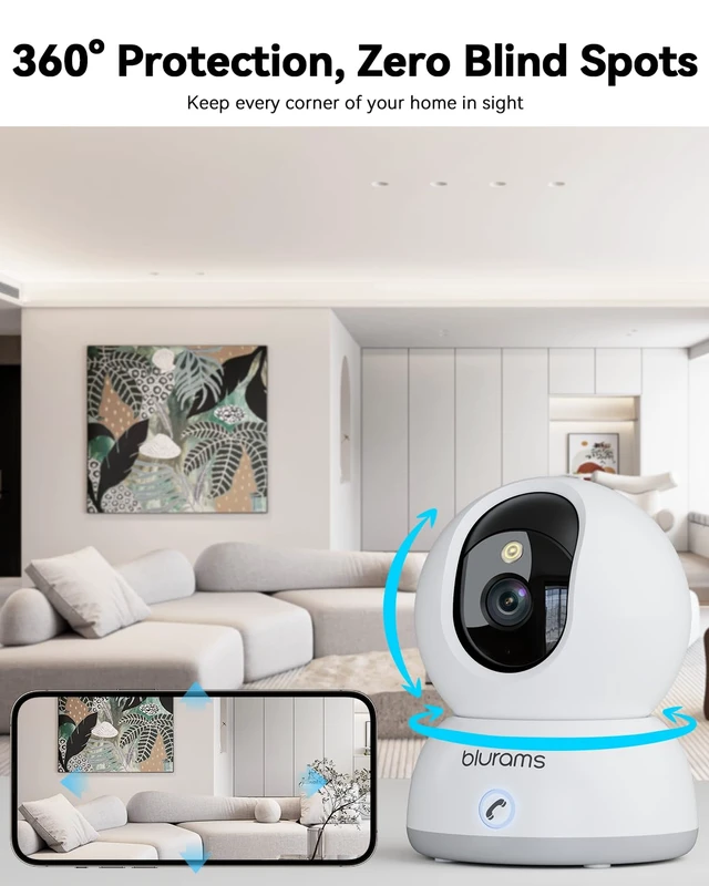 Alt view image 4 of 7 - blurams 4K Indoor Cameras for Home Security | Pet Camera with Phone App, One-Touch Call, Free Human/Pet/Motion/Sound/Cry Detection, Dual-Band WiFi 6, Compatible with Alexa