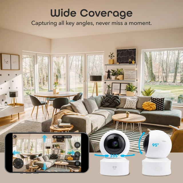 Alt view image 4 of 7 - Geeni Scope Ultra 2K 360° Smart Indoor Camera, Auto-Tracking, 1440p HD | 360-degree auto-tracking motion detection, dual band Wi-Fi, Alexa & app control, wall mountable, white