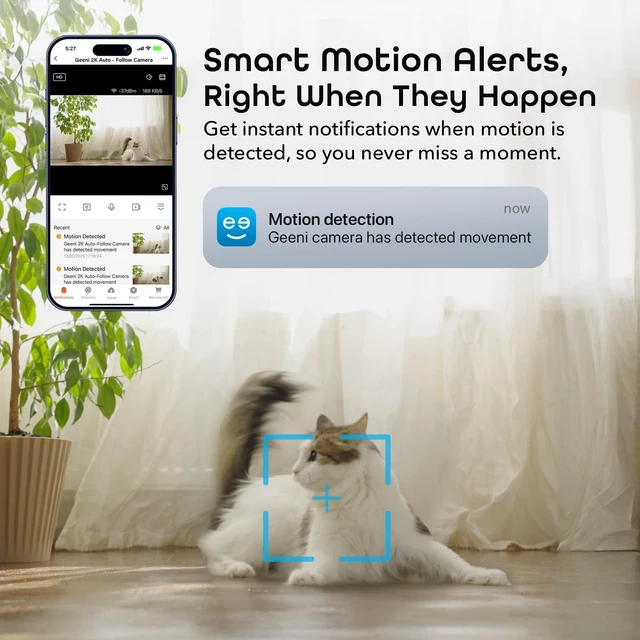 Alt view image 5 of 7 - Geeni Scope Ultra 2K 360° Smart Indoor Camera, Auto-Tracking, 1440p HD | 360-degree auto-tracking motion detection, dual band Wi-Fi, Alexa & app control, wall mountable, white
