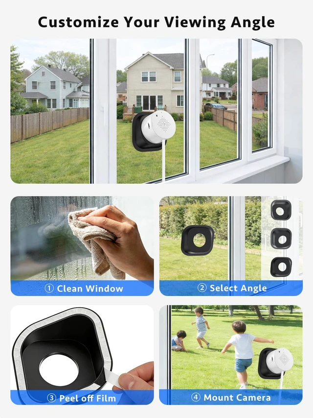 Alt view image 2 of 7 - Septekon 5G Window Security Camera 2 Pack, No Drill 18°Tilt Mount | Dual-Band 2.4GHz & 5GHz WiFi, Indoor Camera for Outdoor Monitoring, Color Night Vision, AI Human Detection