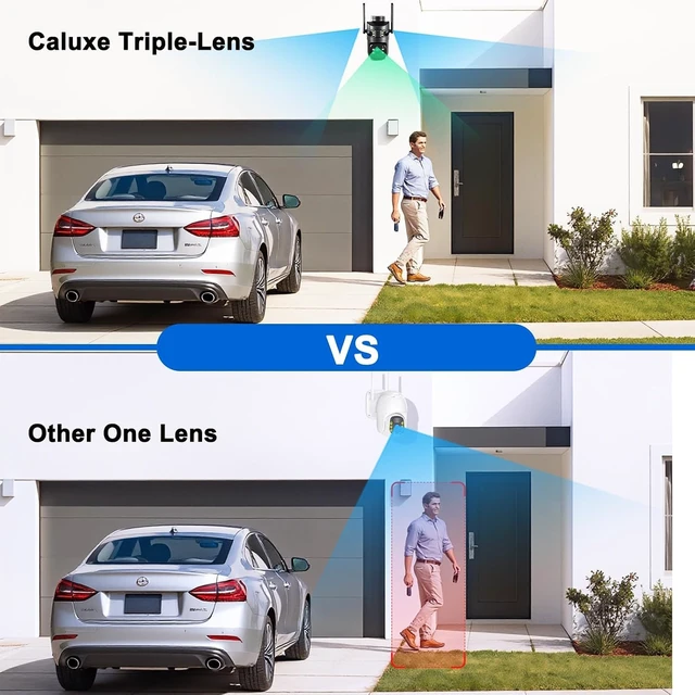 Alt view image 4 of 7 - 6MP Triple Lens Security Camera Outdoor,24/7 Recording Surveillance Camera | Plug-in, 360° Pan-Tilt, Motion Siren, 2-Way Audio,Easy to Install, 2.4G WiFi, Color Night Vision for Front Door, Garage