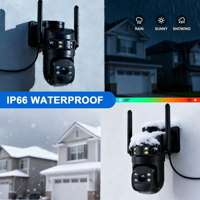 Alt view image 7 of 7 - 6MP Triple Lens Security Camera Outdoor,24/7 Recording Surveillance Camera | Plug-in, 360° Pan-Tilt, Motion Siren, 2-Way Audio,Easy to Install, 2.4G WiFi, Color Night Vision for Front Door, Garage