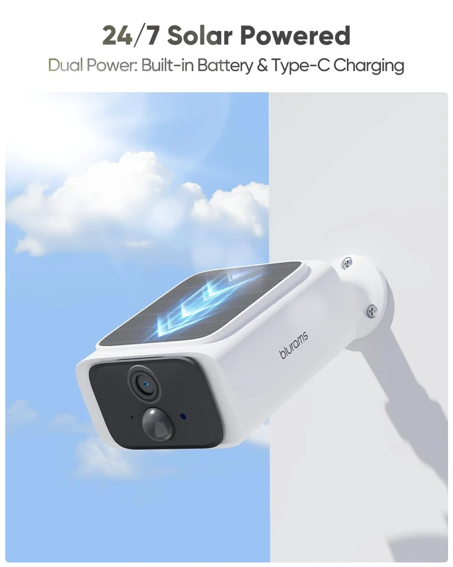 Alt view image 6 of 7 - blurams 4MP Solar Security Camera, Wireless Security Camera Outdoor | Integrated Solar Panel, Night Vision, Dual-Band WiFi 6, Human Detection, Night Vision, Compatible with Alex