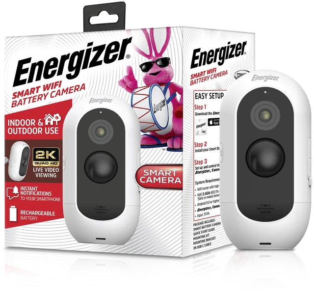Main image of Energizer Smart 2K Outdoor Battery Security Camera, Wireless, Rechargeable, Weather-Resistant, Live View, 2-Way Audio, Night Vision, Motion Alerts, Hub-Free Wi-Fi, Remote Access, Records Video/Audio