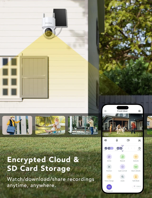 Alt view image 5 of 7 - FAMVIVA 2K Solar Security Cameras Wireless Outdoor, 360°PTZ Battery Powered Cameras for Home Security, 2.4G WiFi Outdoor Camera with Color Night Vision, IP66 Waterproof, Motion Sensor Alarm, White-4P