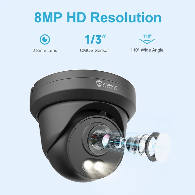 Alt view image 5 of 7 - Anpviz 4K 8MP PoE Security IP Camera Outdoor Wired Black | AI Human Vehicle Detection, 100FT Smart Dual Light Color Night Vision, Built-in Mic, NDAA, IPC-D3B83B-S (U Series)