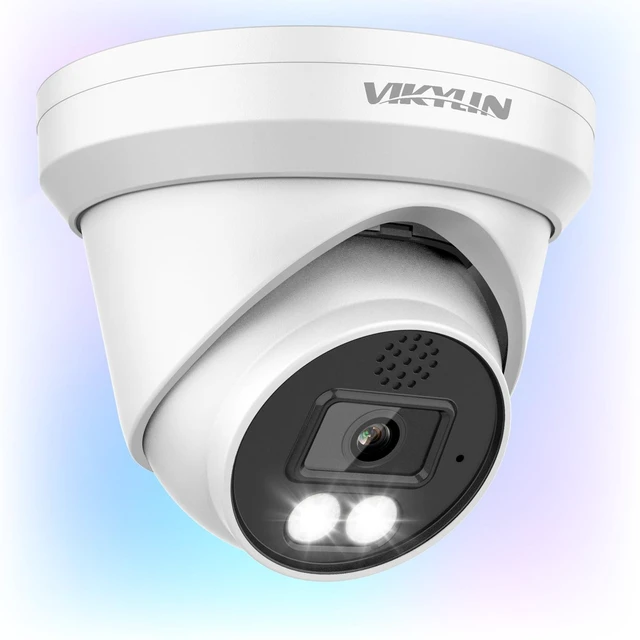 Main image of VIKYLIN 6MP PoE IP Camera Outdoor, F1.0 Full Color Night Vision | Full Metal Turret Camera, Human & Vehicle Detection, Two-Way Audio, 512GB MicroSD, IP67 Waterproof, NDAA Compliant
