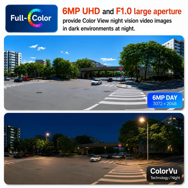 Alt view image 2 of 7 - VIKYLIN 6MP PoE IP Camera Outdoor, F1.0 Full Color Night Vision | Full Metal Turret Camera, Human & Vehicle Detection, Two-Way Audio, 512GB MicroSD, IP67 Waterproof, NDAA Compliant