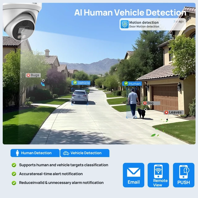 Alt view image 4 of 7 - VIKYLIN 6MP PoE IP Camera Outdoor, F1.0 Full Color Night Vision | Full Metal Turret Camera, Human & Vehicle Detection, Two-Way Audio, 512GB MicroSD, IP67 Waterproof, NDAA Compliant