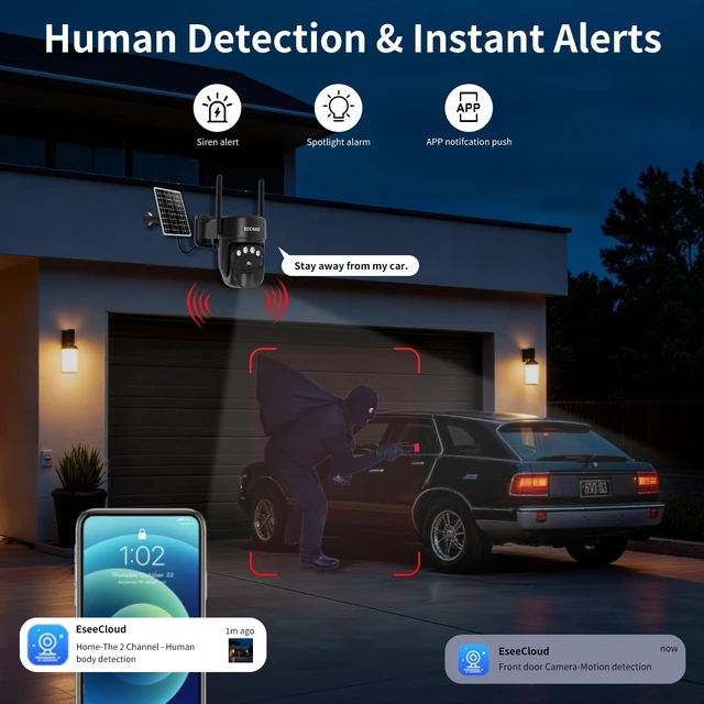 Alt view image 6 of 7 - ESCANU Security Cameras Wirelss Outdoor Solar Powered for Home Security,360 View Outside Camera with SD Card, 5G/2.4GHz WiFi,Motion Detection,IP-65 Weather Proof,No Subscription Fee
