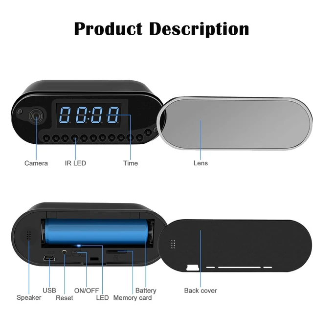 Alt view image 7 of 7 - Security Camera, Hidden Camera Clock, WiFi Spy Camera 1080P Mini Nanny Cam | Night Vision, Portable Size, No WiFi, 5000mAh Battery, Indoor/Outdoor Surveillance, Baby Pet Elderly Security