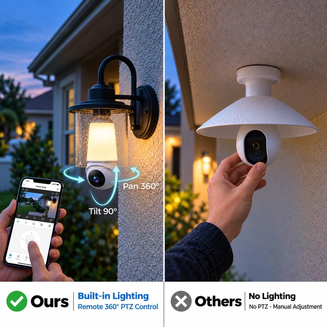 Alt view image 2 of 7 - Light Bulb Security Cameras Outdoor Wireless, 2K HD 360° PTZ Bulb Cam with 1000lm Porch Light, 5G&2.4G WiFi Lightbulb Cameras for Home Security with Color Night Vision, Motion Detection, 2-Way Talk