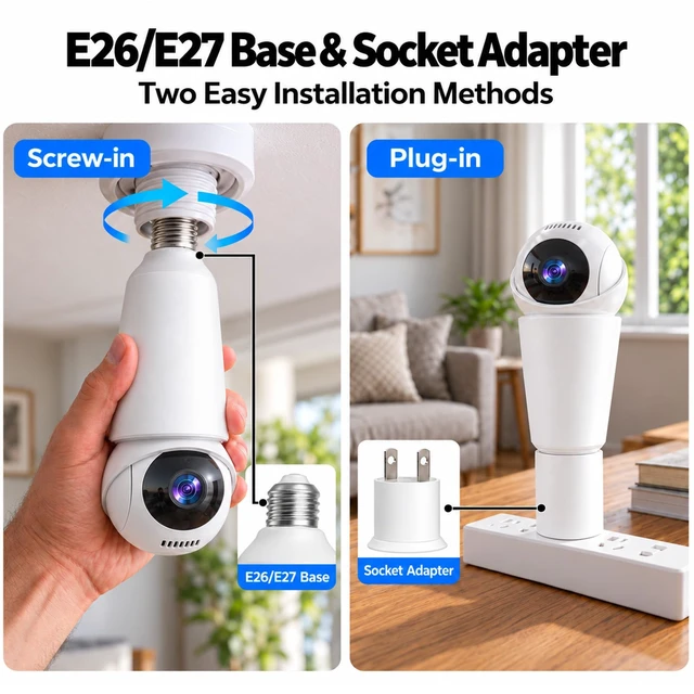 Alt view image 7 of 7 - Light Bulb Security Cameras Outdoor Wireless, 2K HD 360° PTZ Bulb Cam with 1000lm Porch Light, 5G&2.4G WiFi Lightbulb Cameras for Home Security with Color Night Vision, Motion Detection, 2-Way Talk