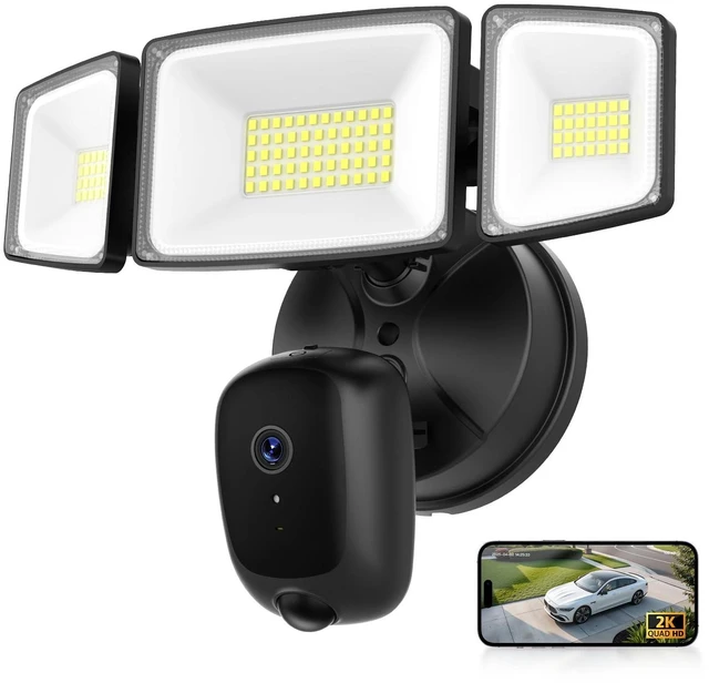 Main image of Hardwired Floodlight Camera Outdoor, Flood Light Security Cam Black | 5500LM 2K HD with Motion Sensor, Color Night Vision, 2-Way Audio, Built-in Siren, 24/7 Record, 2.4GHz WiFi, Works with Alexa