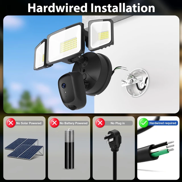 Alt view image 2 of 7 - Hardwired Floodlight Camera Outdoor, Flood Light Security Cam Black | 5500LM 2K HD with Motion Sensor, Color Night Vision, 2-Way Audio, Built-in Siren, 24/7 Record, 2.4GHz WiFi, Works with Alexa