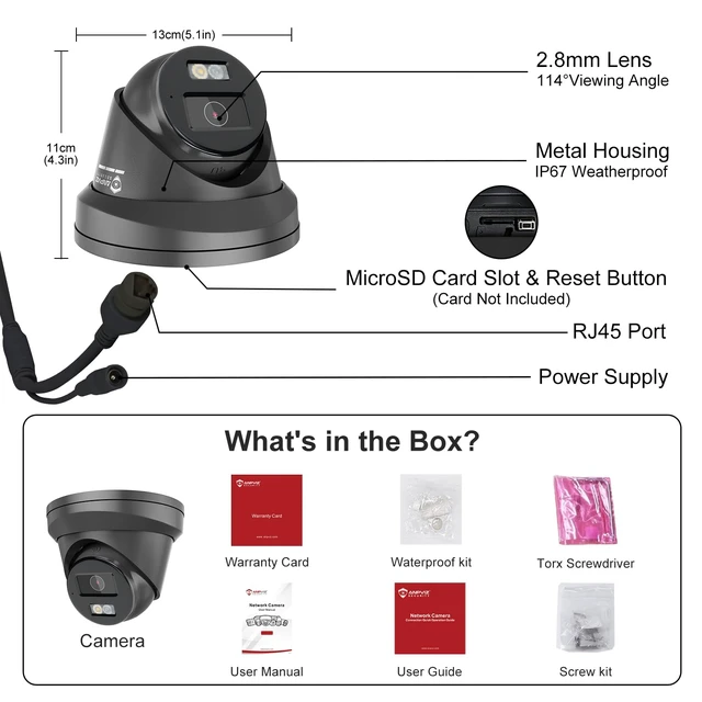 Alt view image 7 of 7 - Anpviz 5MP PoE IP Camera, Black Turret Wired Security Camera Outdoor | Human Vehicle Detection, Smart Color Night Vision, with Audio, 5MP@20fps, 114° FOV, WDR, IP67, Metal Housing, IPC-D3053BD-S-N