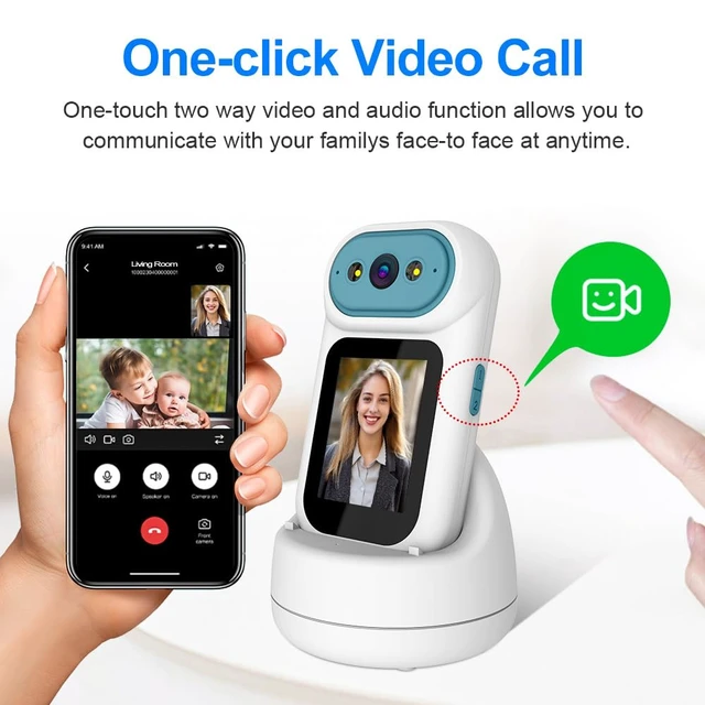 Alt view image 3 of 7 - Video Calling Handheld Security Camera Indoor,Nanny Camera Baby Camera Pet Camera,2-Way Video Call 350°Pan Cameras for Home Security,Move Tracking,Alarm Push 1080P 2.8inch Screen,Night Vision