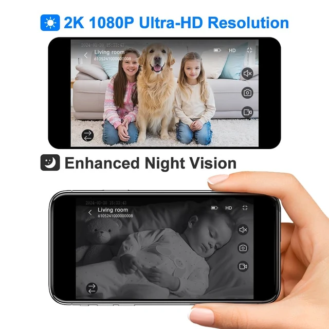 Alt view image 7 of 7 - Video Calling Handheld Security Camera Indoor,Nanny Camera Baby Camera Pet Camera,2-Way Video Call 350°Pan Cameras for Home Security,Move Tracking,Alarm Push 1080P 2.8inch Screen,Night Vision
