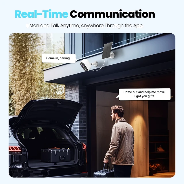 Alt view image 3 of 7 - Techage 2K Solar Security Cameras Wireless Outdoor with AI Motion Detection | Battery Powered WiFi Cameras for Home Securit ,Color Night Vision, 2-Way Talk, IP66 Waterproof, Cloud/SD Storage