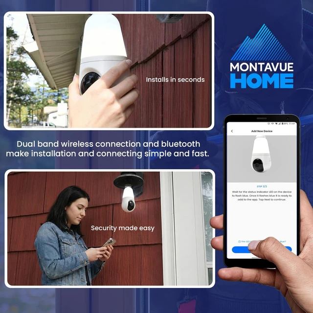 Alt view image 5 of 5 - Montavue Light Bulb Security Camera, 4MP 2K, Human and Vehicle Detection, Indoor Outdoor, Wi-Fi, Two-Way Audio, Night Vision, Cloud Recording, MHL-4-101