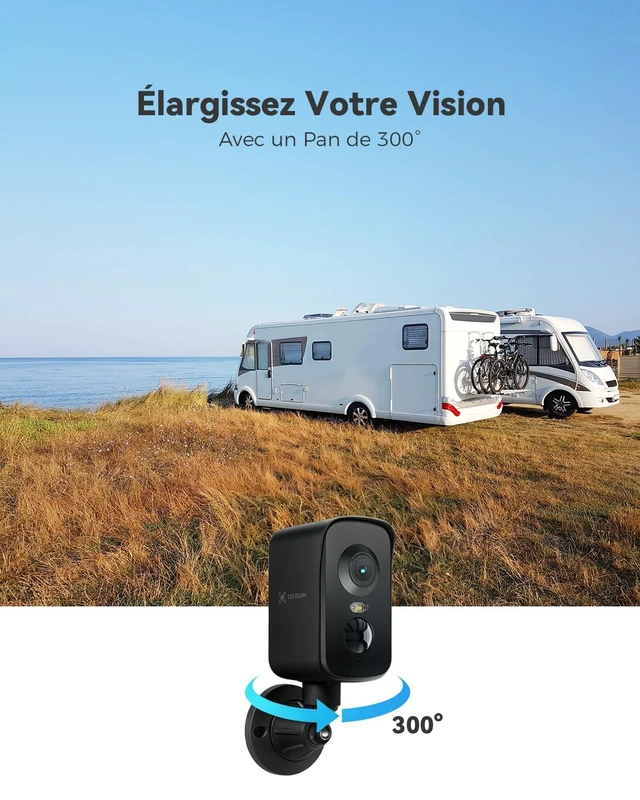 Alt view image 3 of 7 - COCOCAM 4G Portable Magnetic Cellular Security Camera WirelessBlack | 2K Indoor/Outdoor Camera for RV/Camping, 300°Pan,10000Ahm Battery, PIR&AI Human Detection,IP66, Built-in SIM Card (NO WIFI)