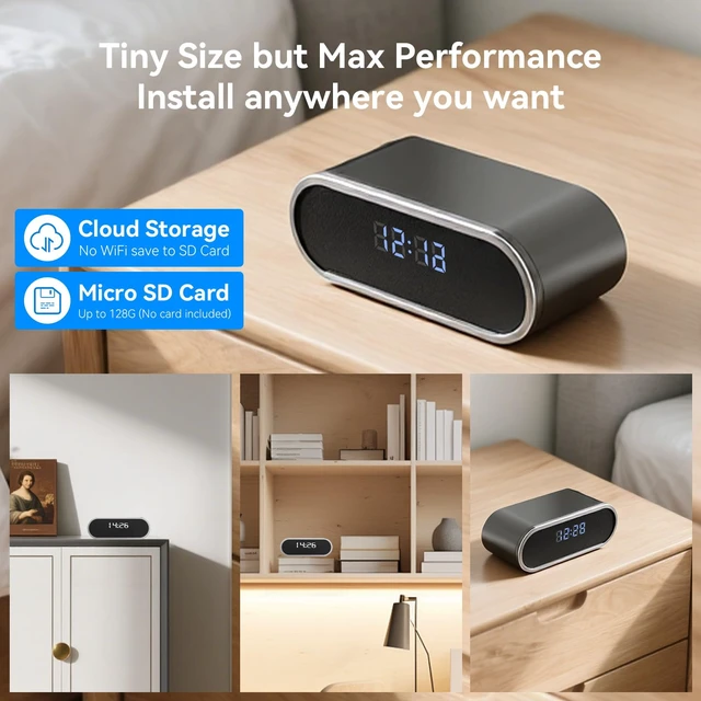 Alt view image 7 of 7 - ASWNS Wireless WiFi Security Camera with Clock with Loop Recording, Night Vision, Local & Cloud Storage