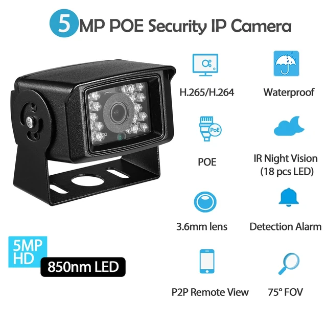 Alt view image 2 of 7 - REVODATA 5MP Mini POE IP Camera,IP65 Waterproof 18 pcs LEDs IR Night Vision 3.6mm Lens Indoor/Outdoor Security Mini IP Camera,Small POE P2P Video Cam,Motion Detection (I704-P-HS)