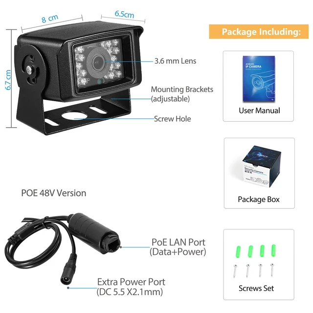 Alt view image 7 of 7 - REVODATA 5MP Mini POE IP Camera,IP65 Waterproof 18 pcs LEDs IR Night Vision 3.6mm Lens Indoor/Outdoor Security Mini IP Camera,Small POE P2P Video Cam,Motion Detection (I704-P-HS)