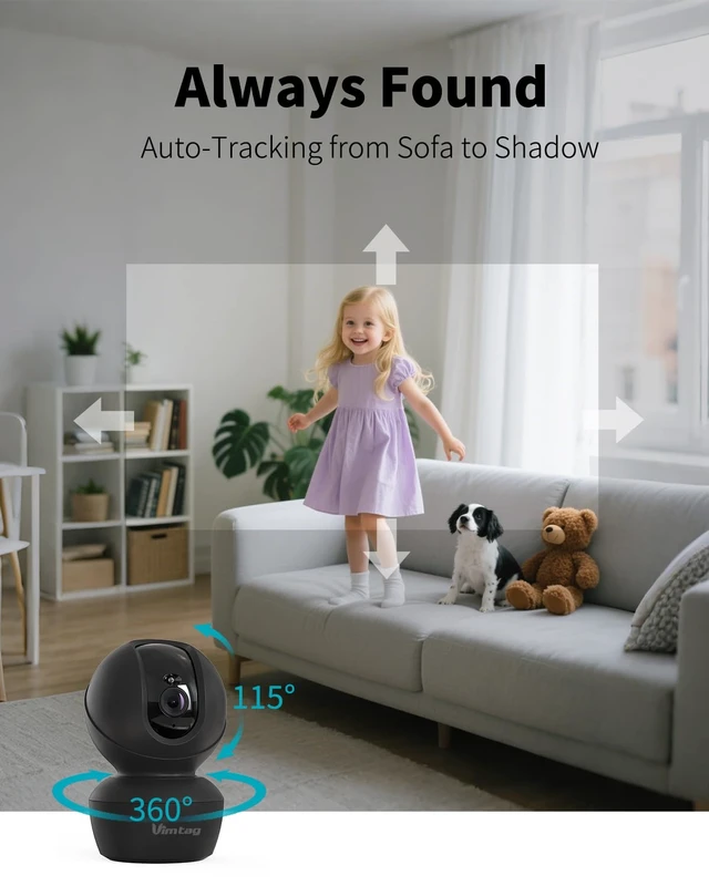 Alt view image 6 of 7 - VIMTAG 5G 4MP Security Camera Indoor, 2 Pack Dog Camera with Speaker 360 Motion Tracking, IR Night Vision, Indoor Cameras for Home Security Puppy Cat, 2-Way Audio, Support Alexa, Card (Not Included)