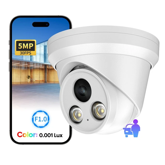 Main image of VIKYLIN 5MP Full Color POE IP Security Camera,AI Human/Vehicle Detection,98ft Color Night Vision F1.0,Built in Mic, 2.8mm Lens,IP67,5MP@30fpsNDAA Compliant